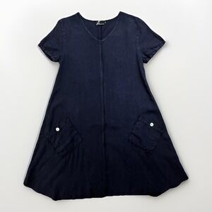 Fenini Dress Womens Small Navy Blue Linen.